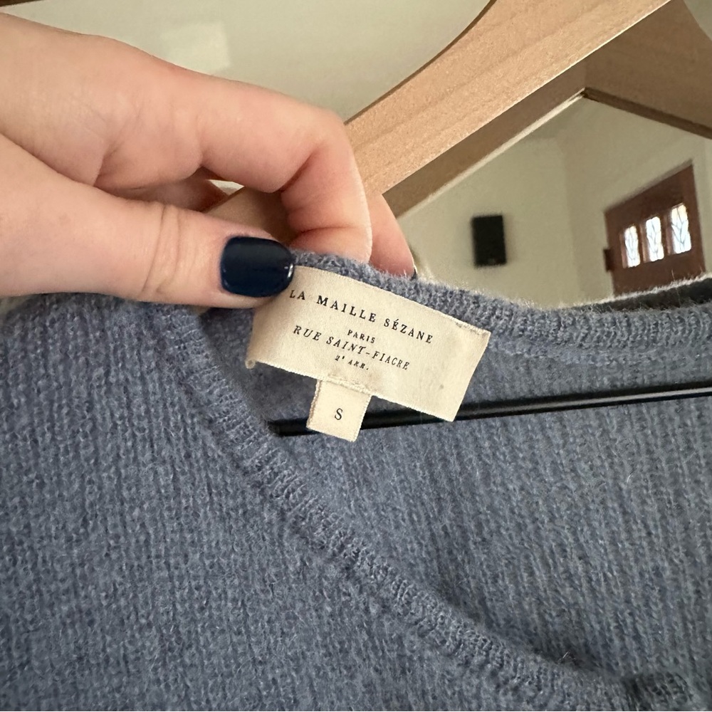 Sezane Gaspard Cardigan Sweater Vintage Blue Super Kid Mohair Alpaca Women's S - Picture 5 of 8